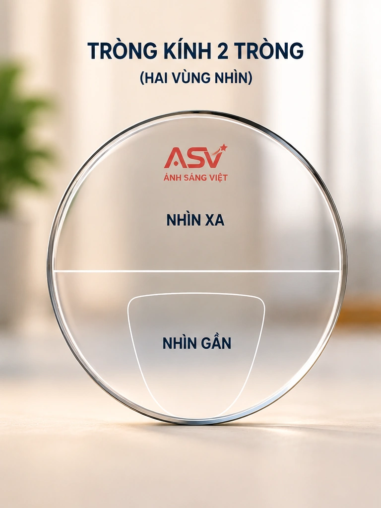 Minh họa kính hai tròng với vùng nhìn xa và gần