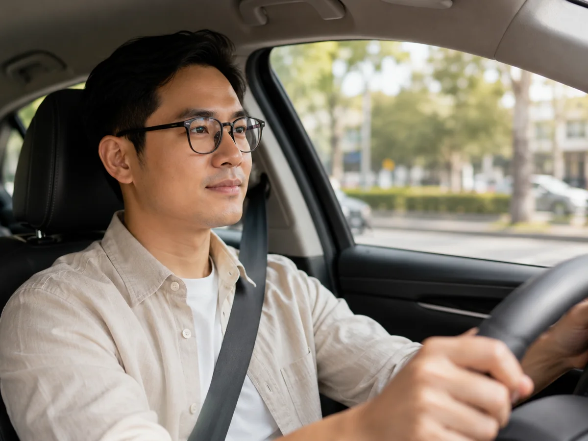 Minh họa người đeo kính khi lái xe